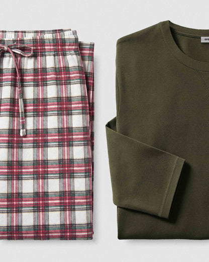 Pijama largo algodón cuadros vara verde cacería