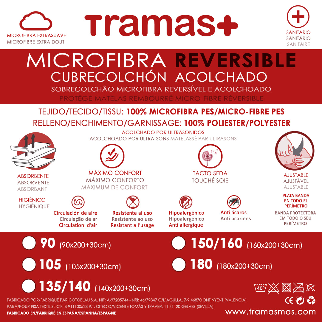 Capa de colchão reversível acolchoada em microfibra