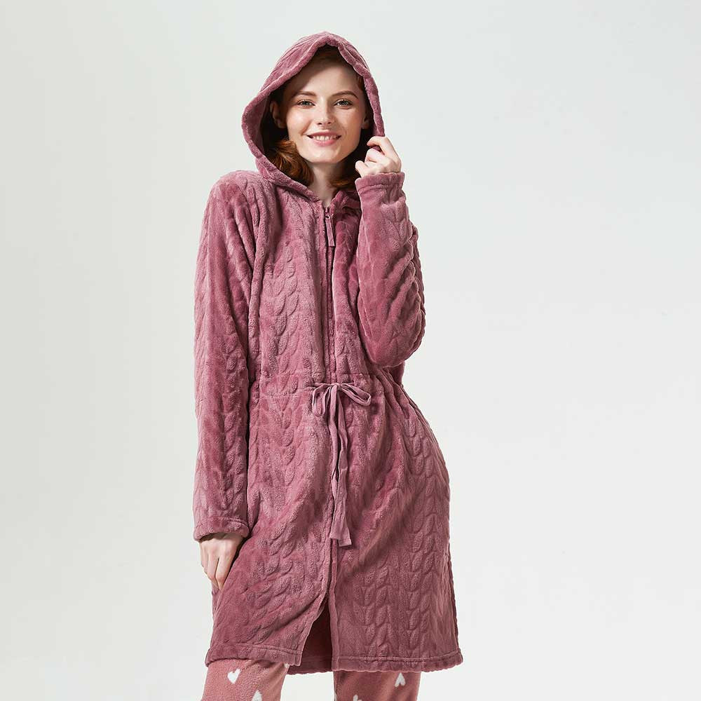 Bata terciopelo con gorro Devore lisa