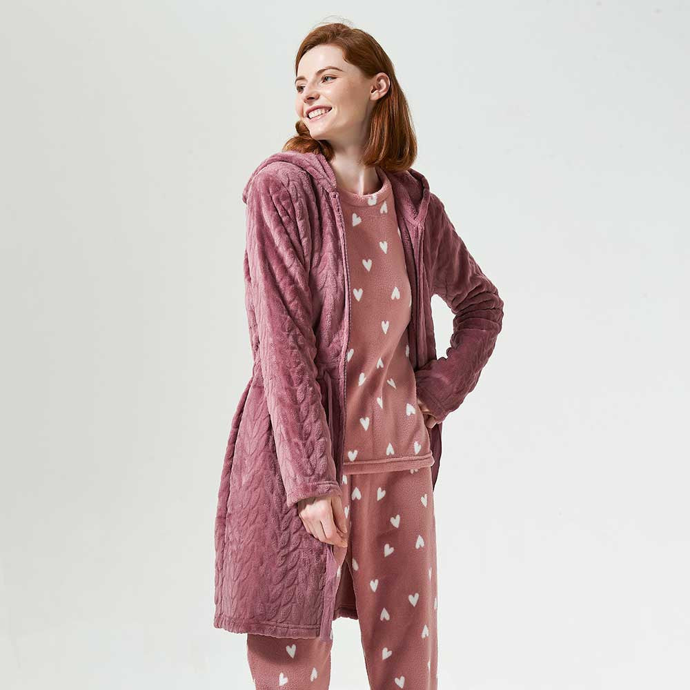 Bata terciopelo con gorro Devore lisa