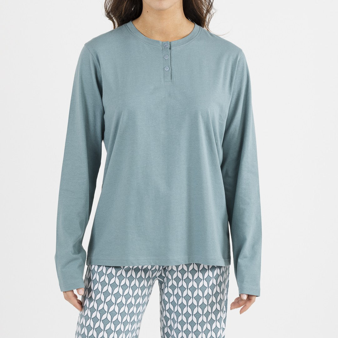 Pijama comprido de algodão índigo Alino