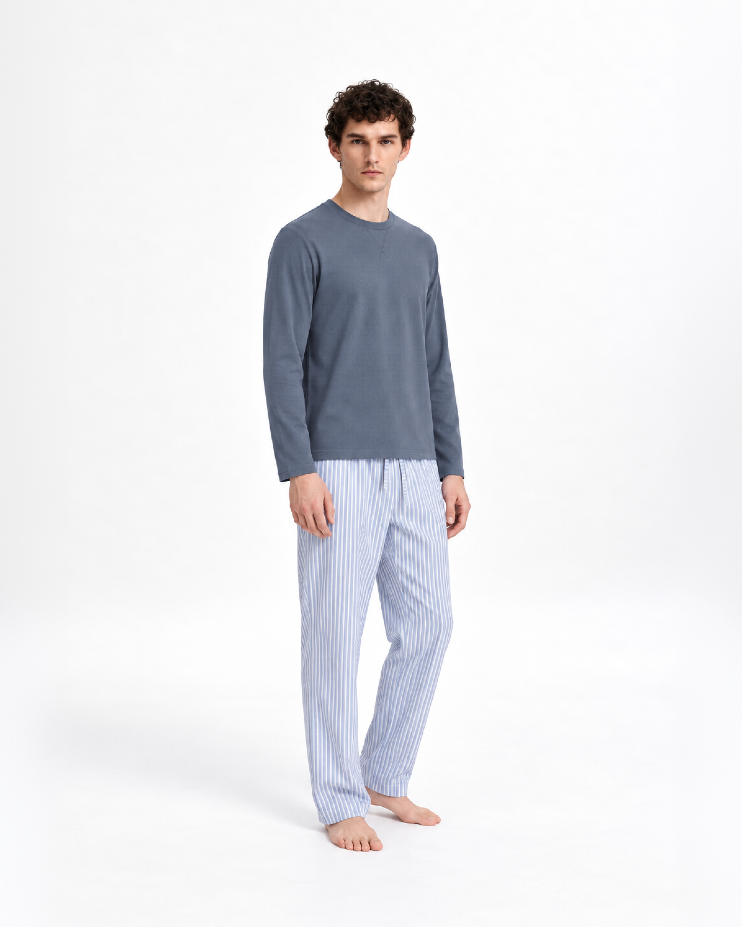 Pijama largo de algodón raya kodac azul marino
