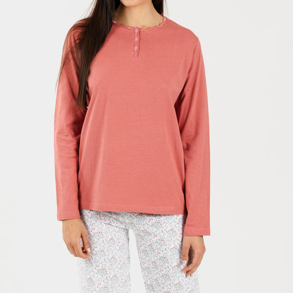 Pijama largo algodón Lorena marsala