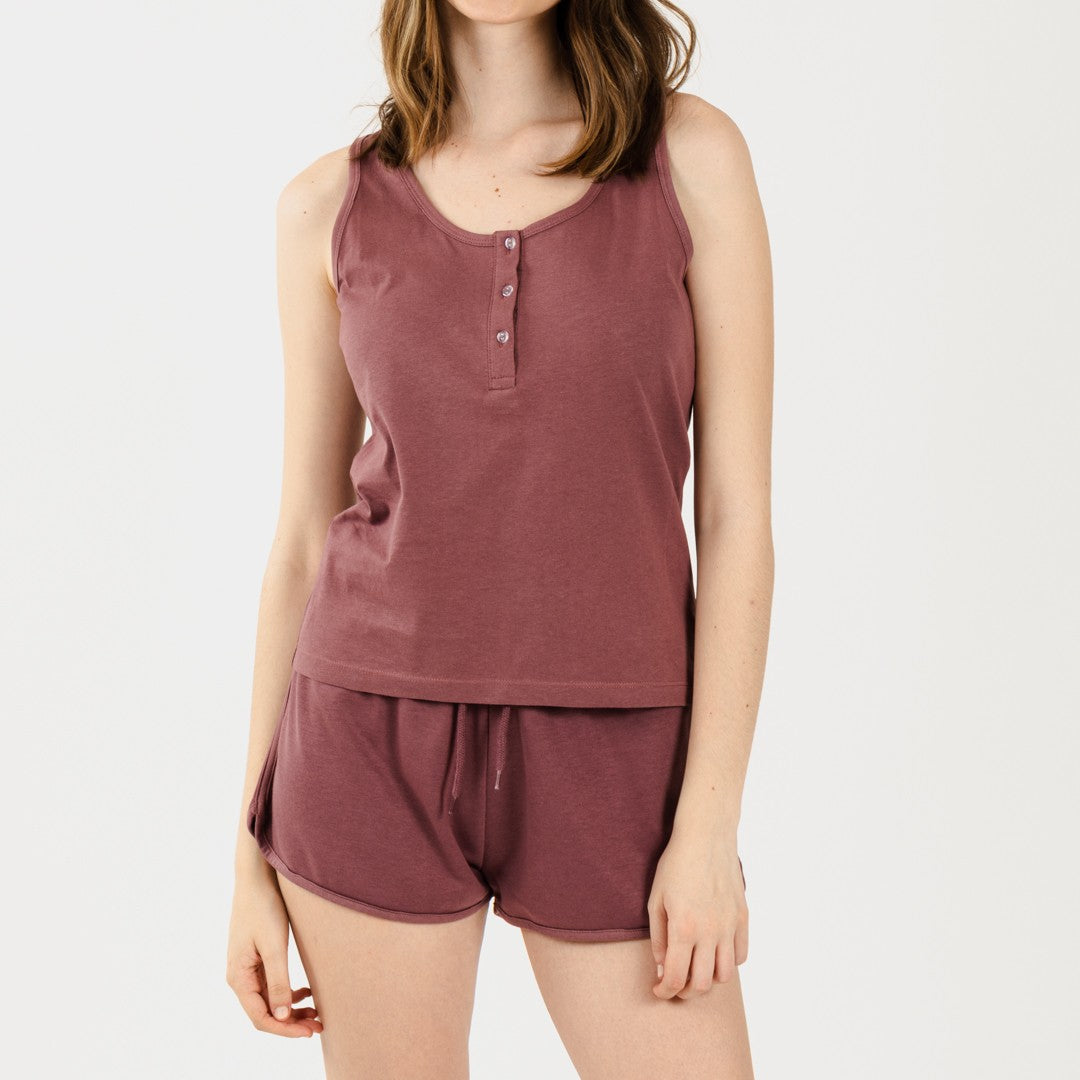 Conjunto deportivo short mujer berenjena