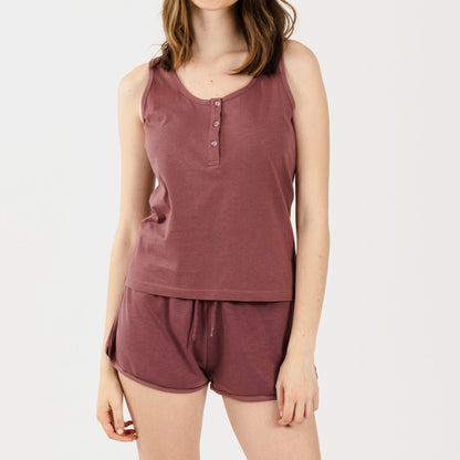 Conjunto deportivo short mujer berenjena