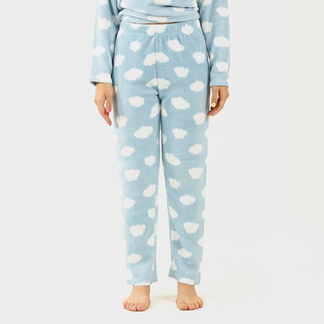 Pijama coral, nuvem azul clara