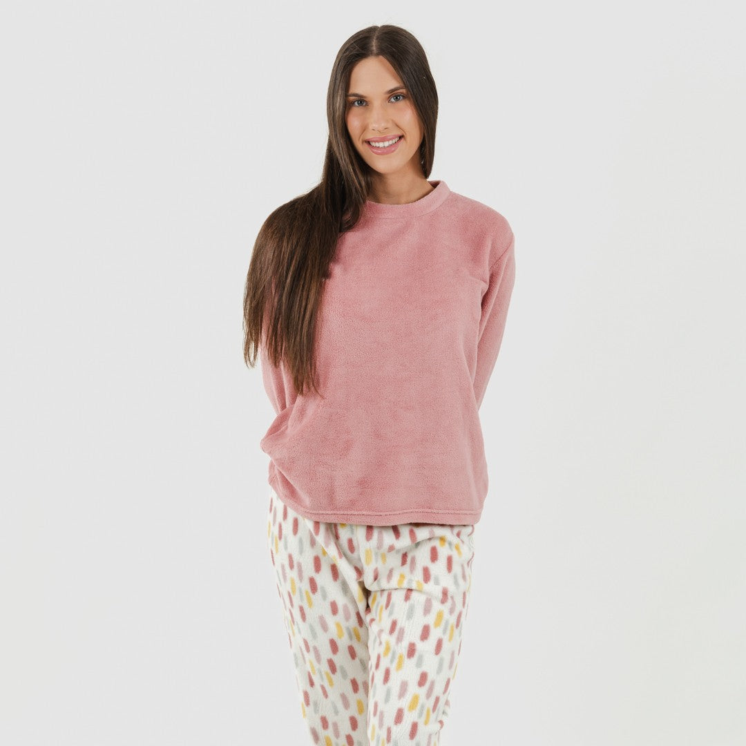 Pijama coral Manchitas malva rosa