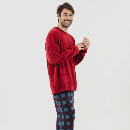 Pijama masculino Blas em fleece coral, cor bordô