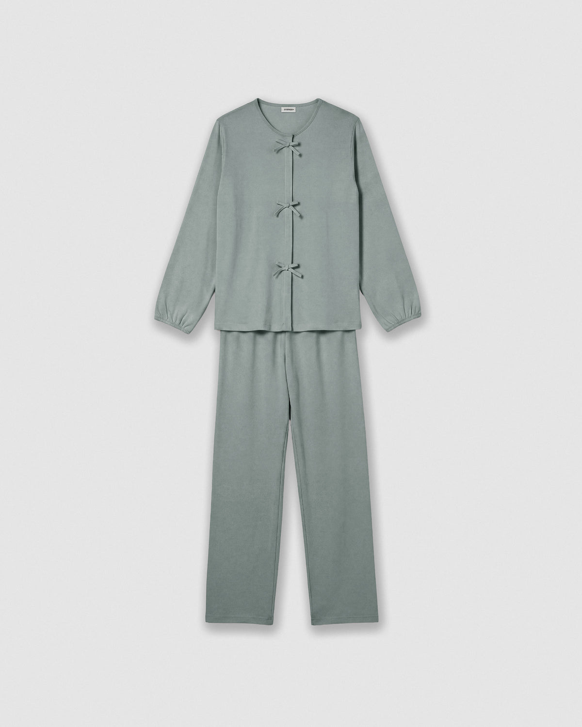 Pigiama lungo in cotone con fiocco grigio