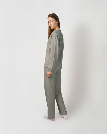 Pigiama lungo in cotone con fiocco grigio