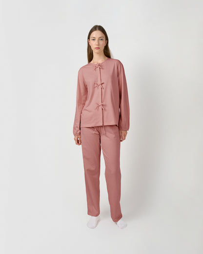 Pijama largo de algodón lazo malva
