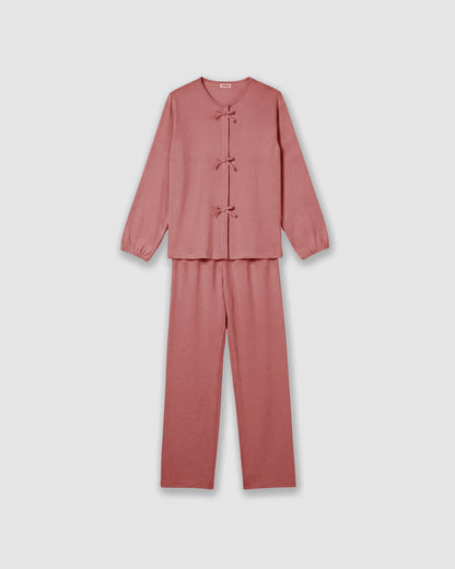 Pijama largo de algodón lazo malva