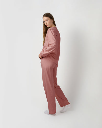 Pijama largo de algodón lazo malva