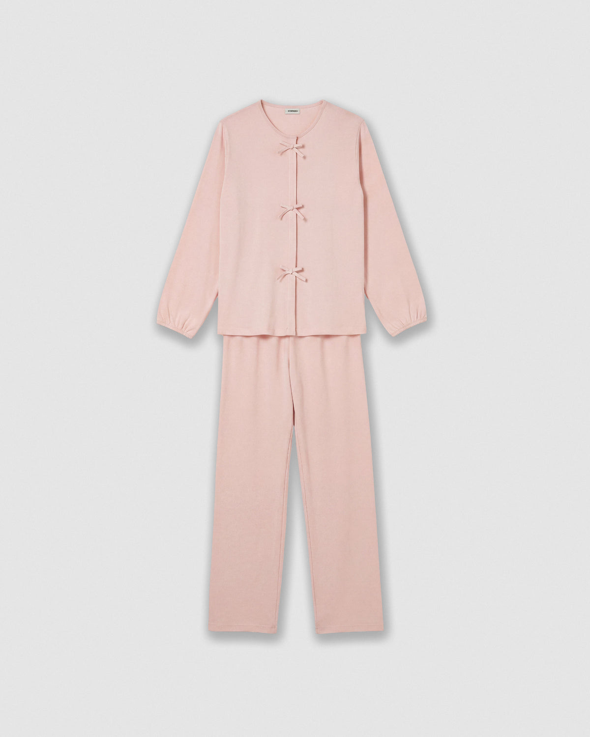 Pigiama lungo in cotone con fiocco rosa