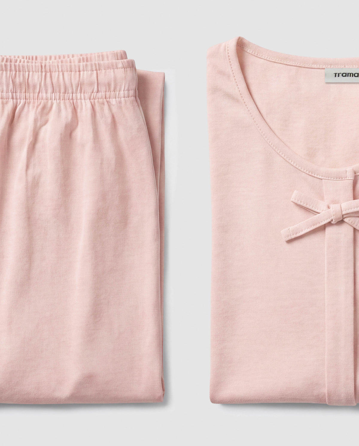 Pigiama lungo in cotone con fiocco rosa