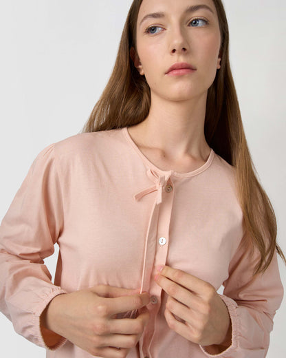 Pigiama lungo in cotone con fiocco rosa