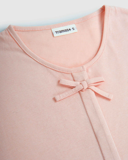 Pigiama lungo in cotone con fiocco rosa