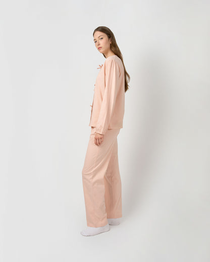 Pigiama lungo in cotone con fiocco rosa