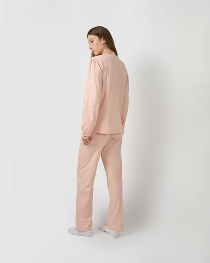 Pigiama lungo in cotone con fiocco rosa