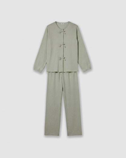 Pijama largo de algodón lazo verde