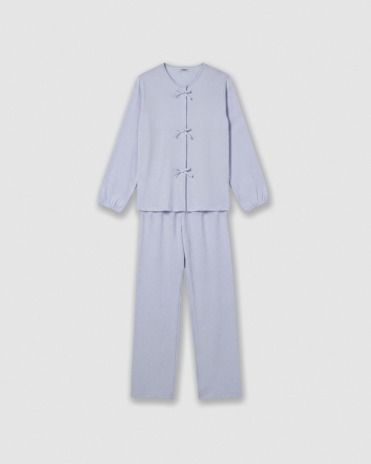 Pigiama lungo in cotone con fiocco azzurro