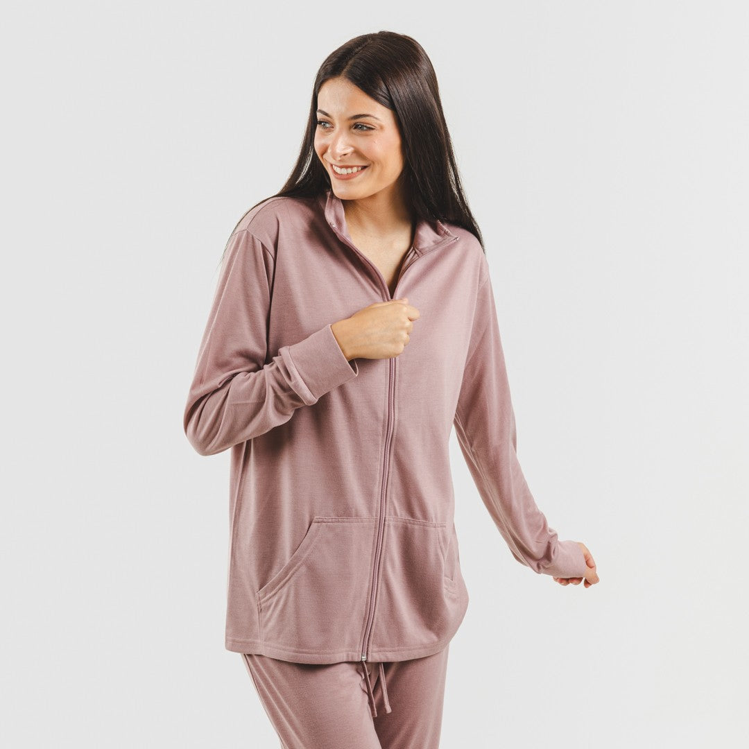 Conjunto deportivo chaqueta cremallera mujer malva