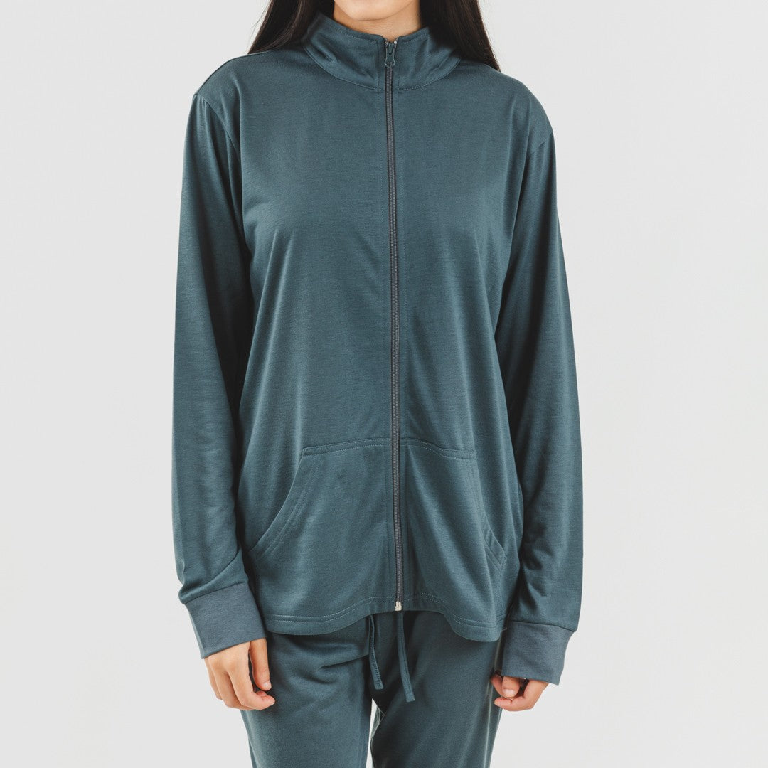 Conjunto deportivo chaqueta cremallera mujer verde azulado