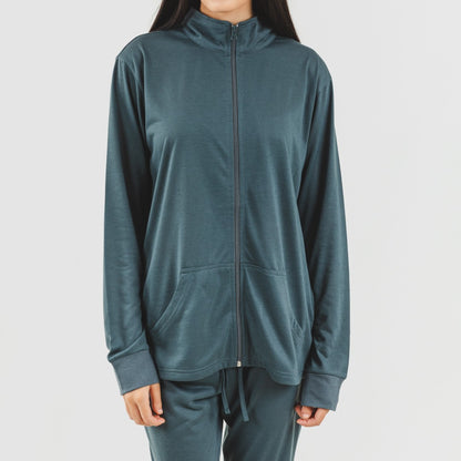 Conjunto deportivo chaqueta cremallera mujer verde azulado