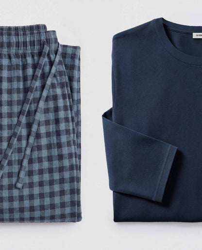 Pijama franela algodón cuadro soreya azul