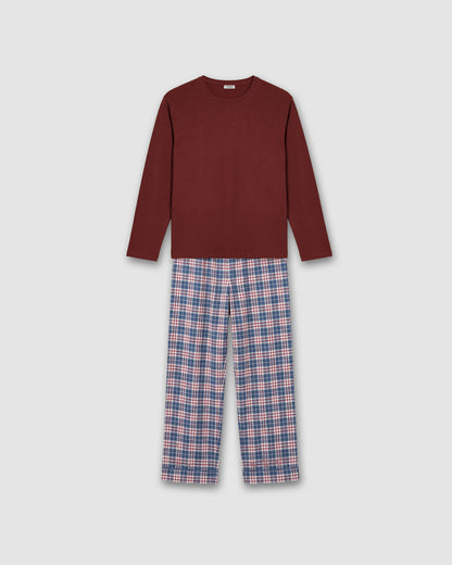 Pijama franela algodón cuadro nevia burdeos
