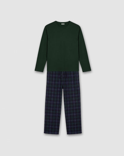 Pijama franela algodón cuadro chiaro verde
