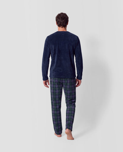 Pigiama corallo a quadri Wello blu navy