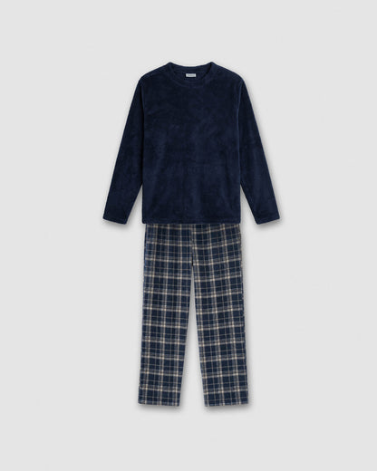 Pijama coral cuadro brais burdeos
