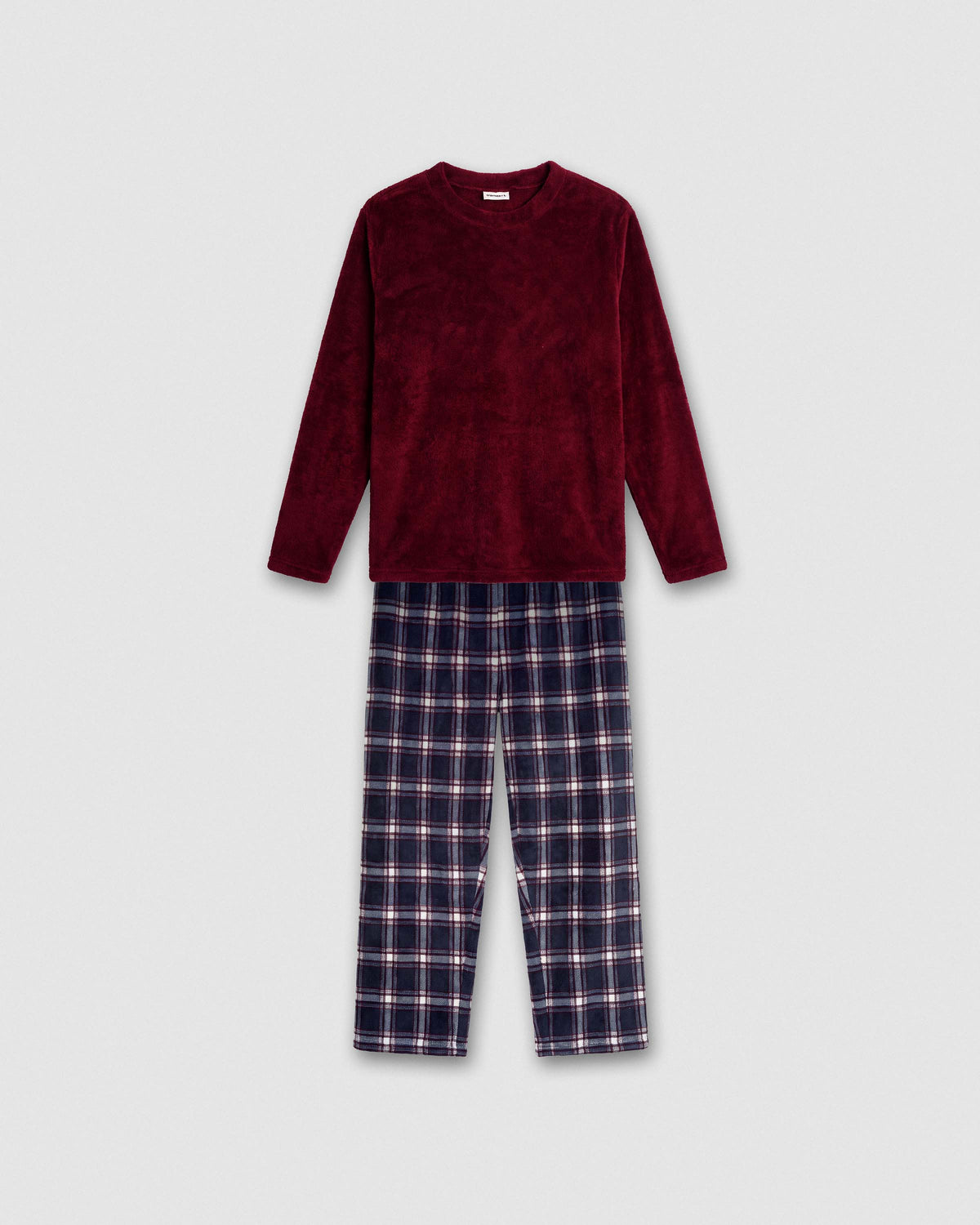 Pijama coral cuadro orena burdeos