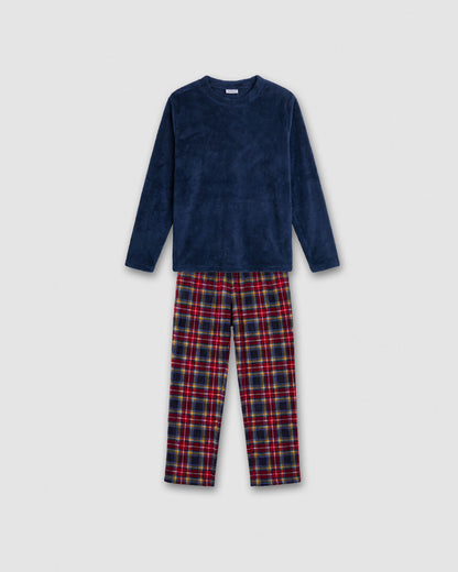 Pigiama corallo a quadri Tuc blu Navy