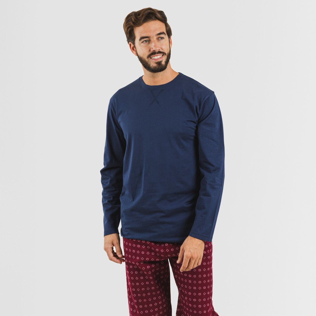 Pijama masculino de flanela Loui, azul marinho