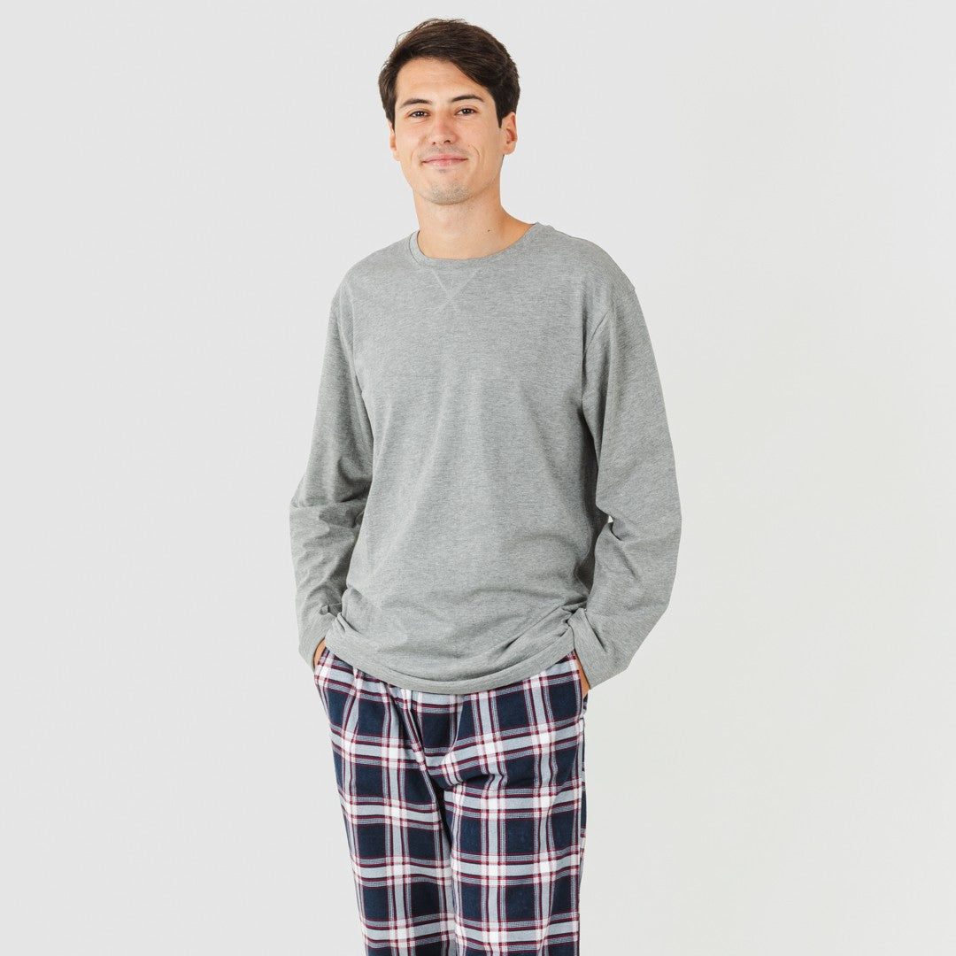 Pijama hombre franela Cuadro Tarso gris