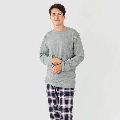Pijama hombre franela Cuadro Tarso gris