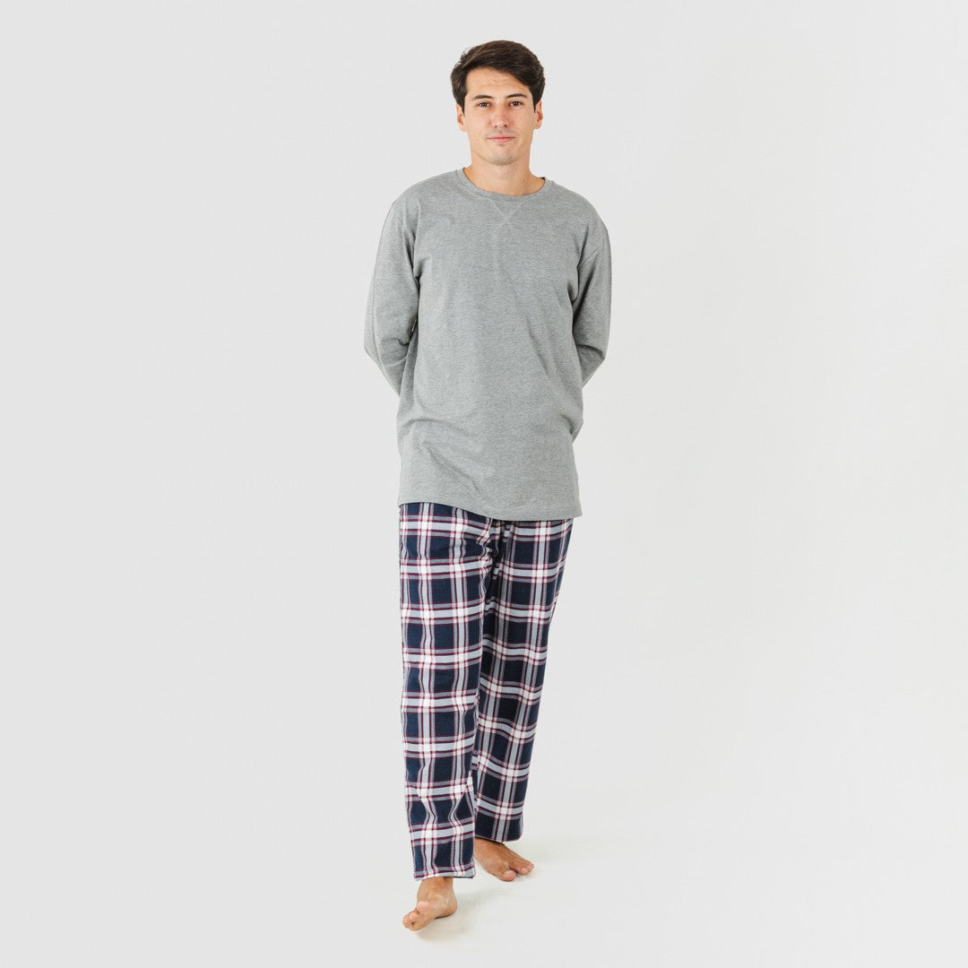 Pijama hombre franela Cuadro Tarso gris