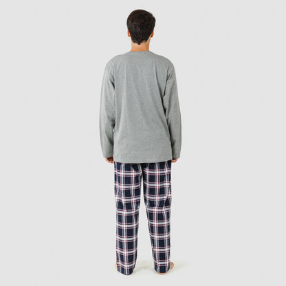 Pijama hombre franela Cuadro Tarso gris