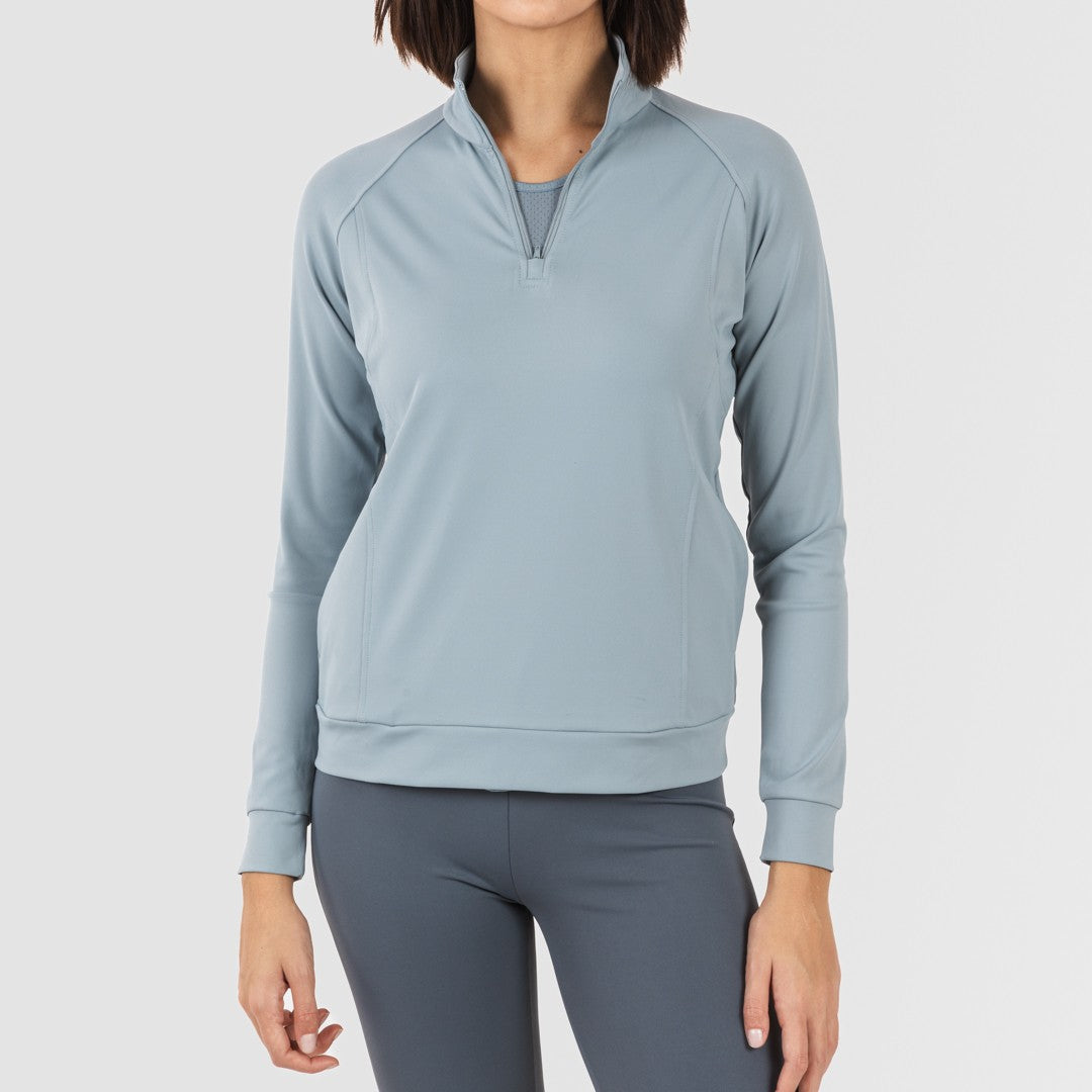Sudadera deportiva mujer con cremallera y bolsillo indigo