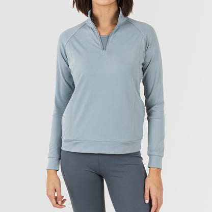 Sudadera deportiva mujer con cremallera y bolsillo indigo
