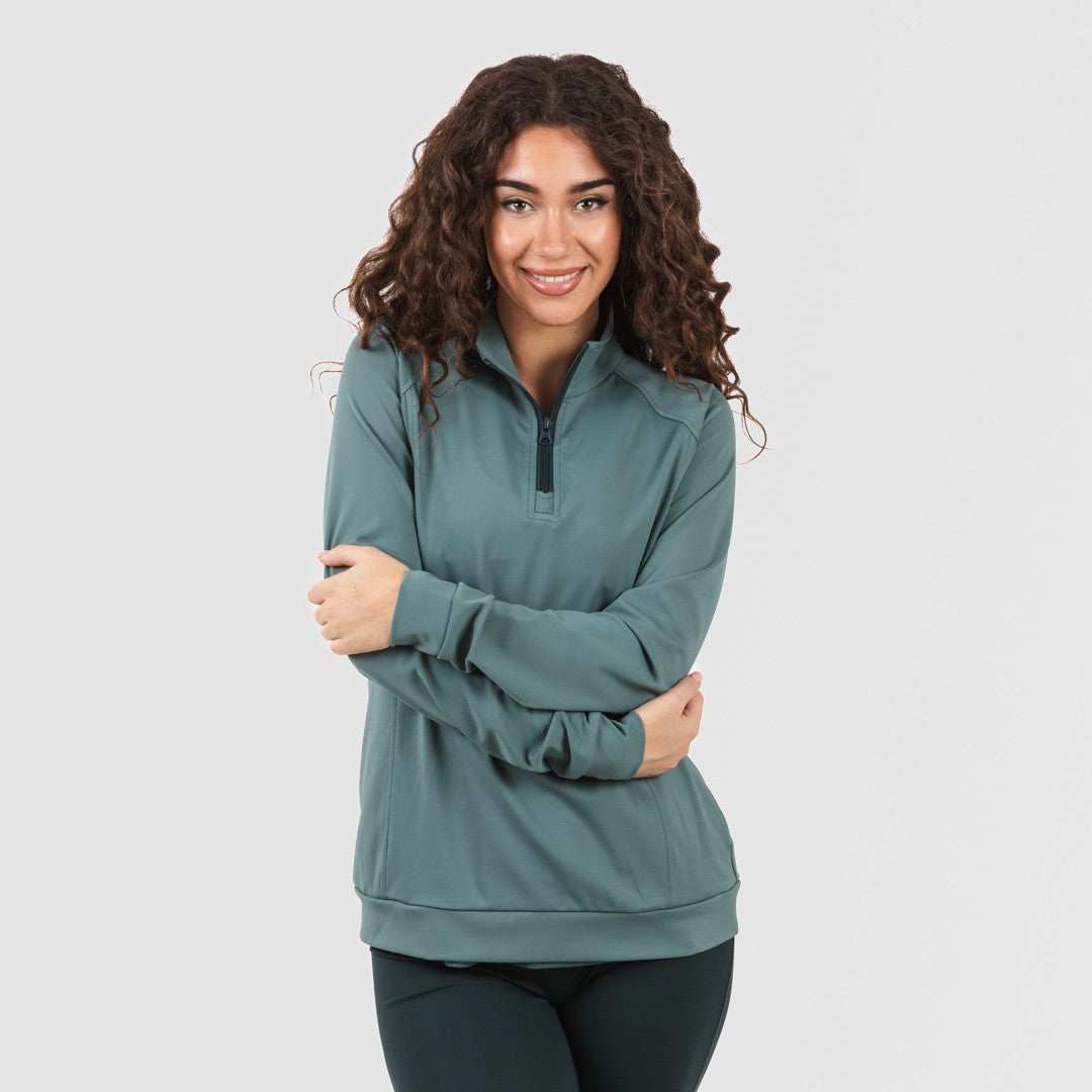 Sudadera deportiva mujer con cremallera y bolsillo verde botella