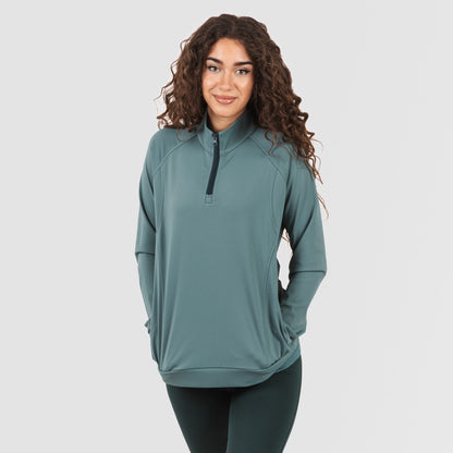 Sudadera deportiva mujer con cremallera y bolsillo verde botella
