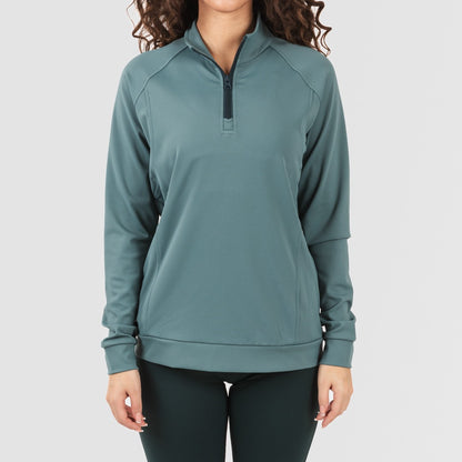 Sudadera deportiva mujer con cremallera y bolsillo verde botella