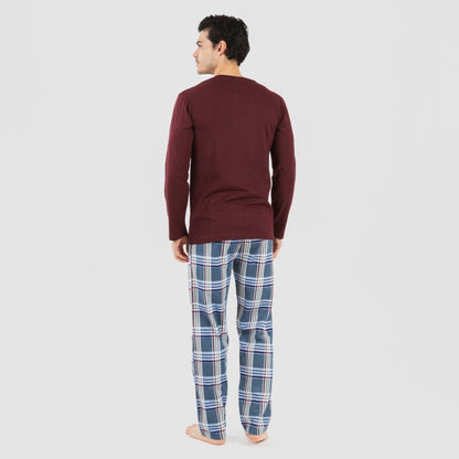 Pijama masculino de flanela, xadrez bordô Xavi