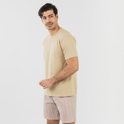 Pijama corto algodón hombre Raya Ico arena
