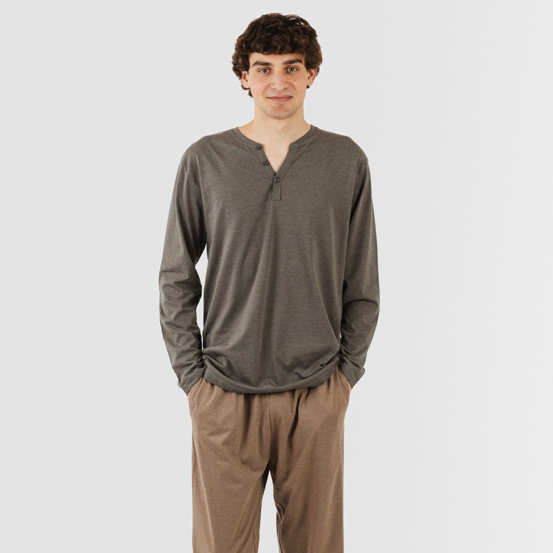 Pijama largo hombre con botones petroleo - marron