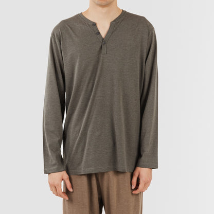 Pijama comprido masculino com botões, azul petróleo - marrom