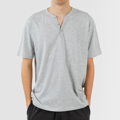 Pijama masculino de manga curta e comprida com botão de pérola - carvão